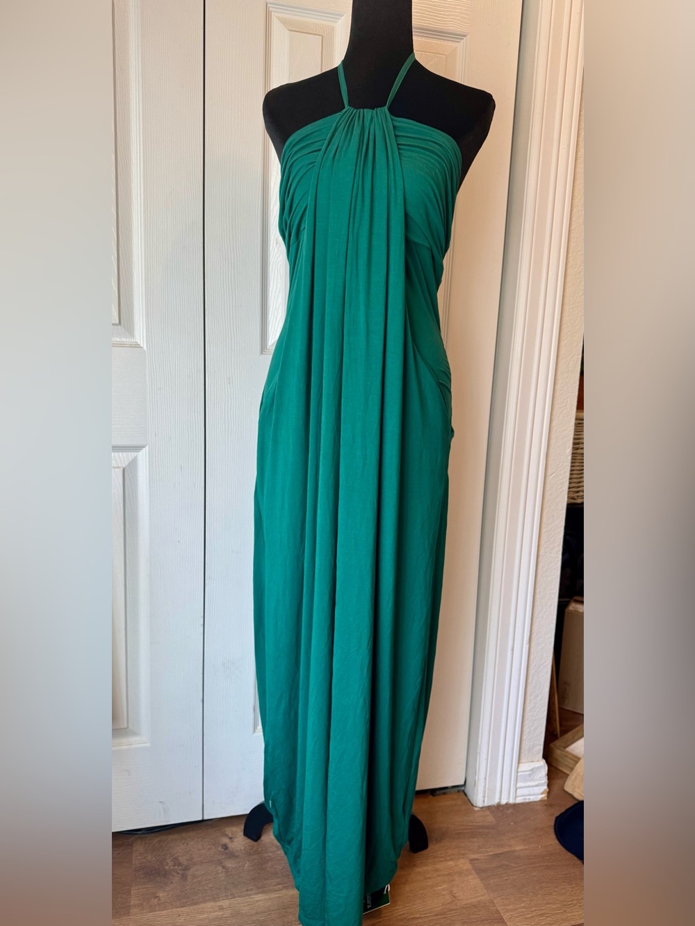 HALARA Emerald Green Maxi Dress with Draped Front